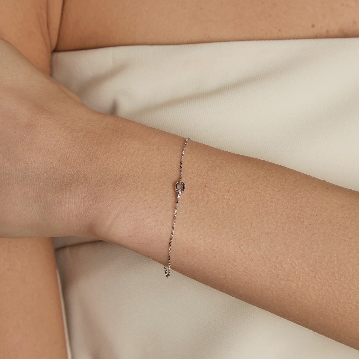 Diamond Hardware Pendant Bracelet in Solid White Gold - Image 2