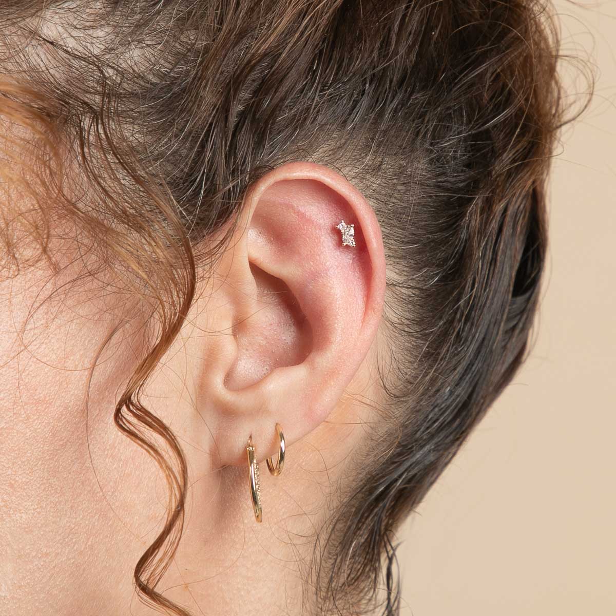 Diamond Marquise Cluster Piercing Stud in Solid Gold - Image 3