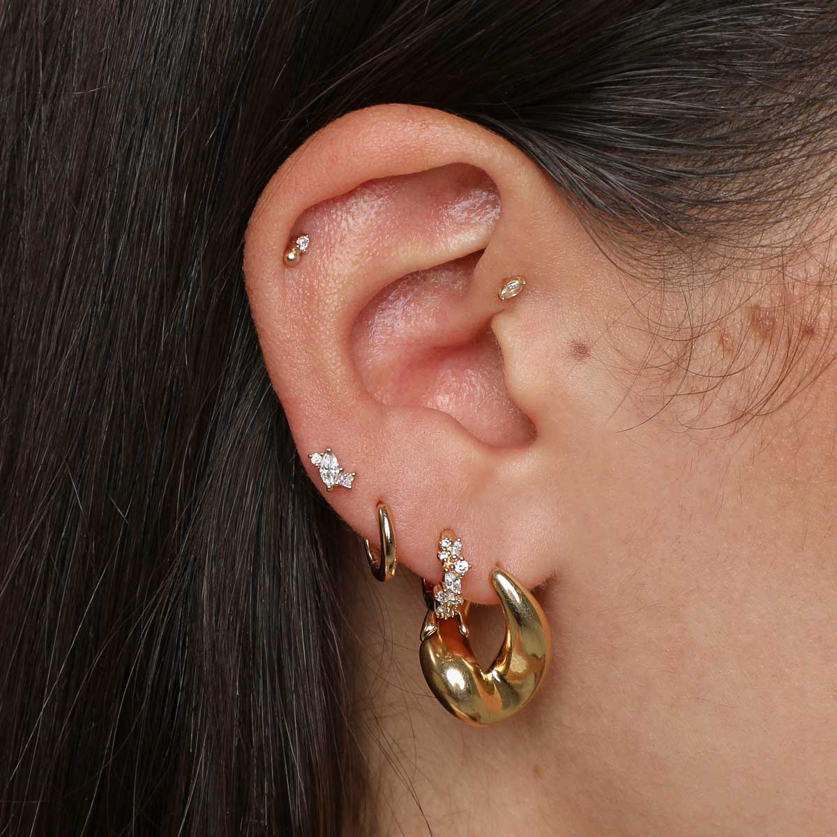 Diamond Marquise Cluster Piercing Stud in Solid Gold - Image 4