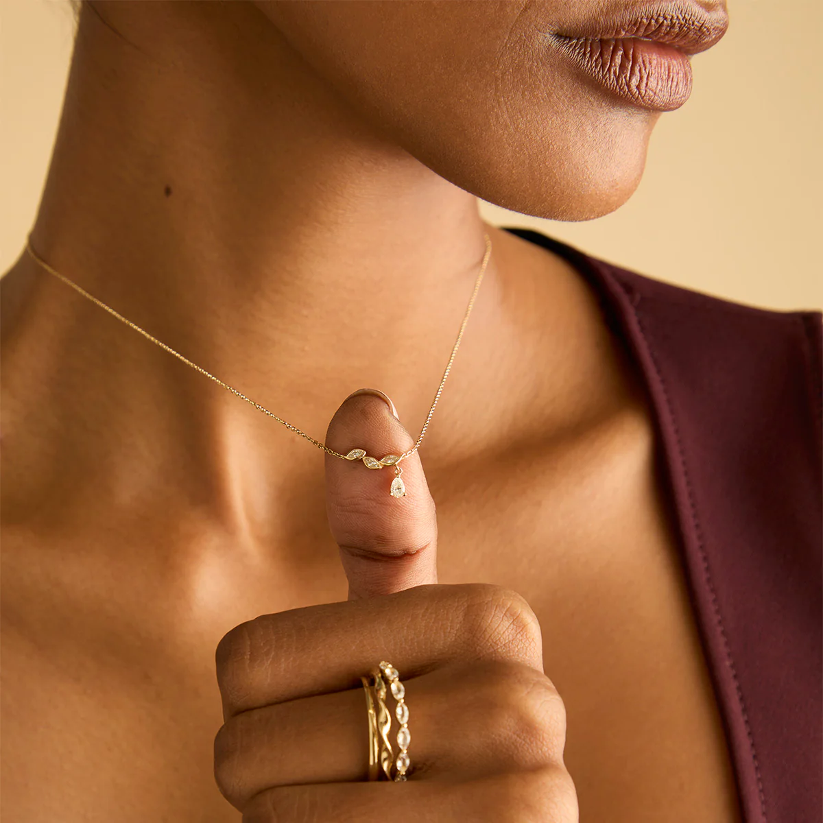 Diamond Marquise Drop Pendant Necklace in Solid Gold - Image 3