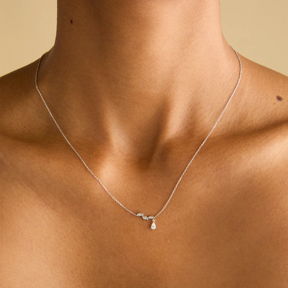 Diamond Marquise Drop Pendant Necklace in Solid White Gold - Image 2