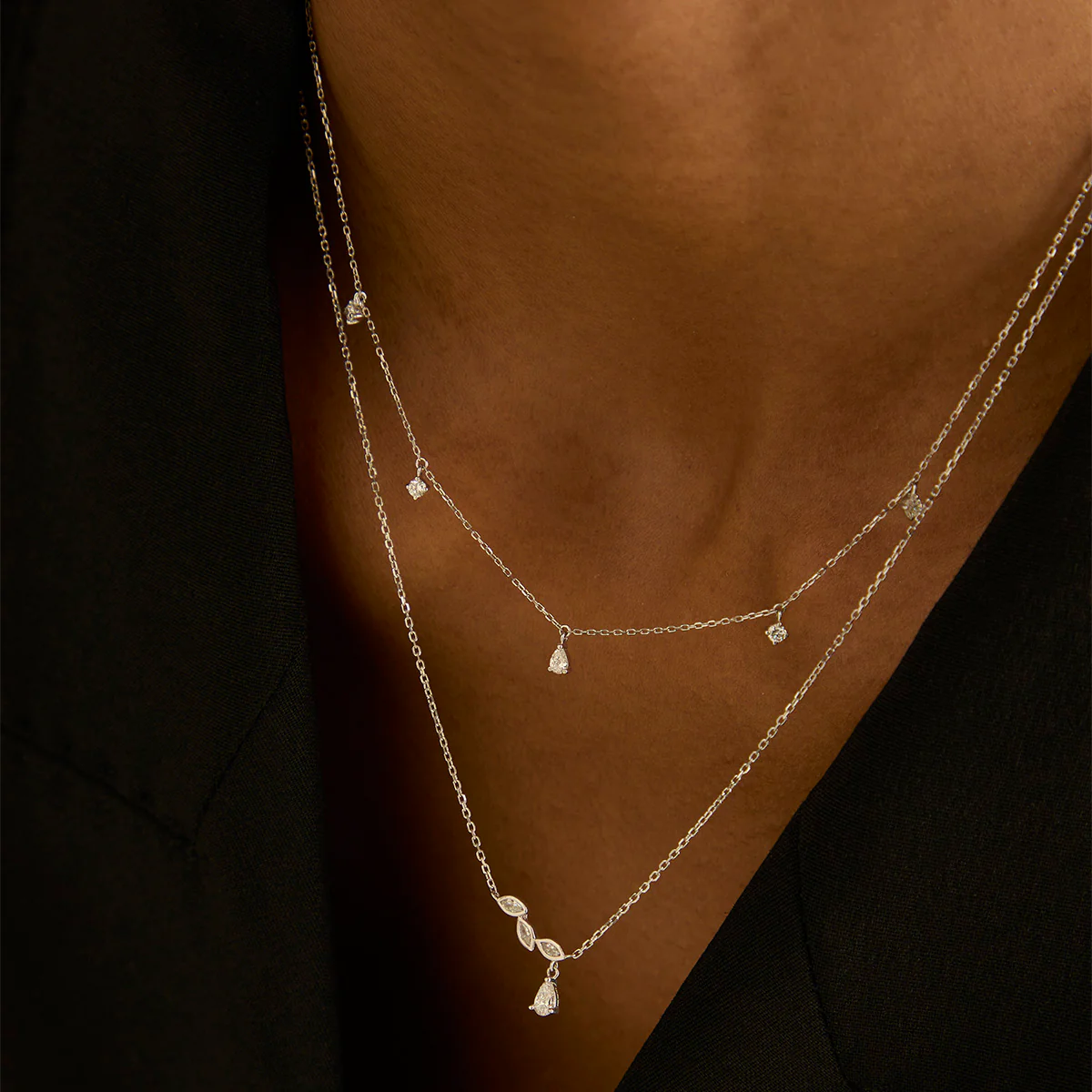 Diamond Marquise Drop Pendant Necklace in Solid White Gold - Image 5