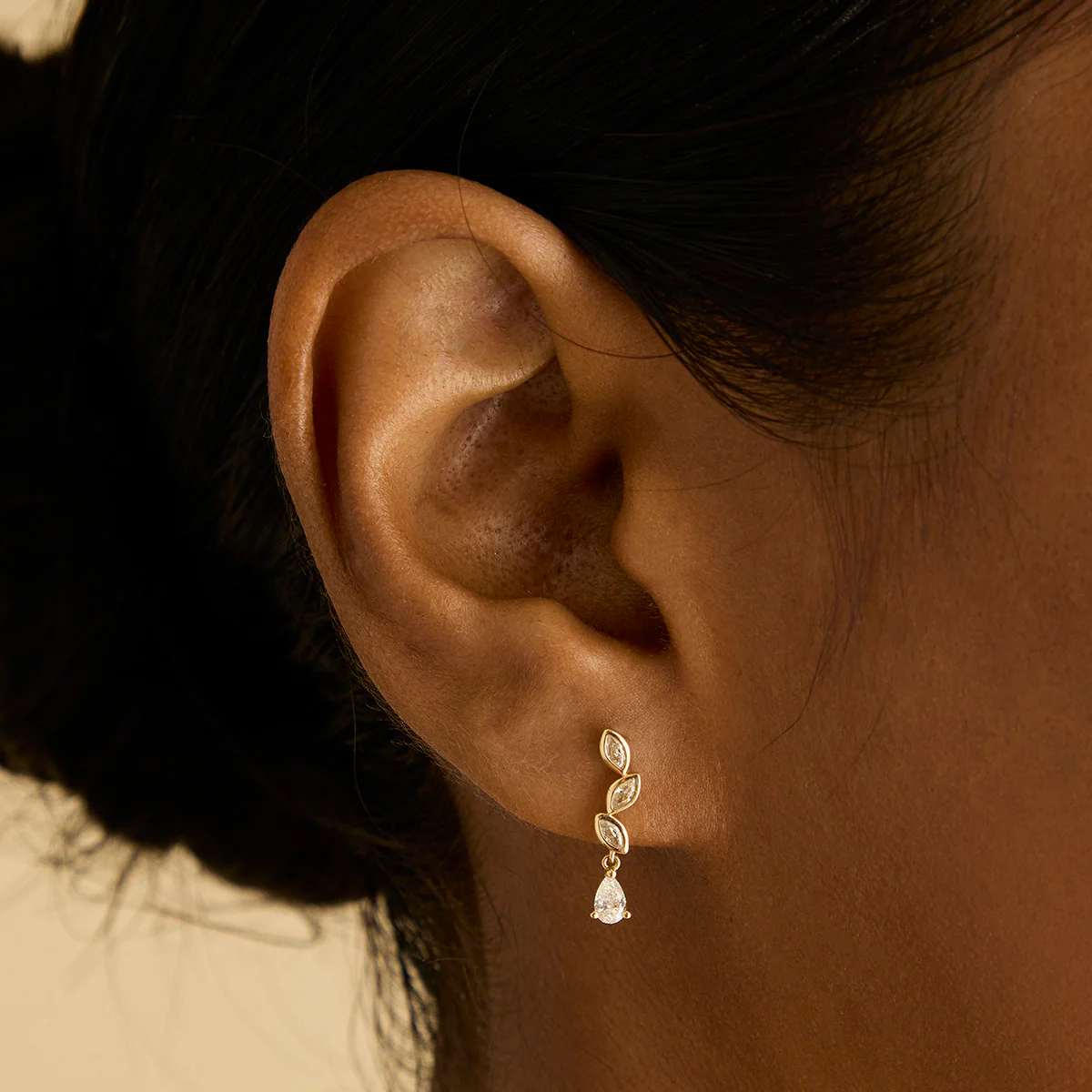 Diamond Marquise Drop Studs in Solid Gold - Image 2