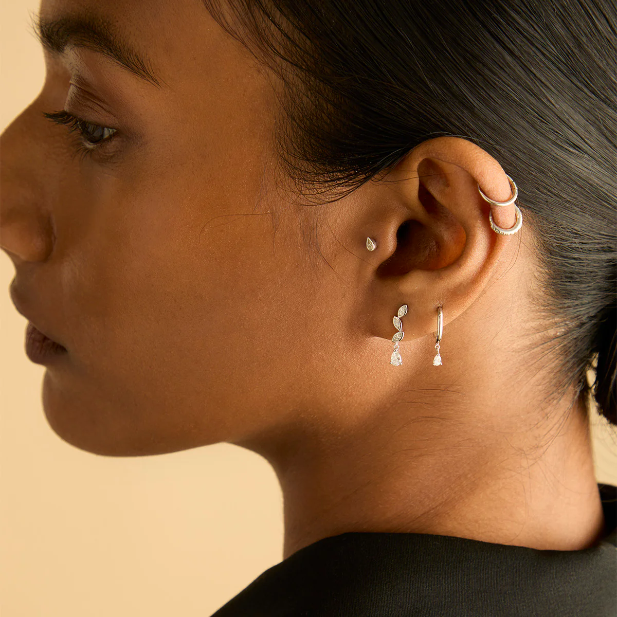 Diamond Marquise Drop Studs in Solid White Gold - Image 4