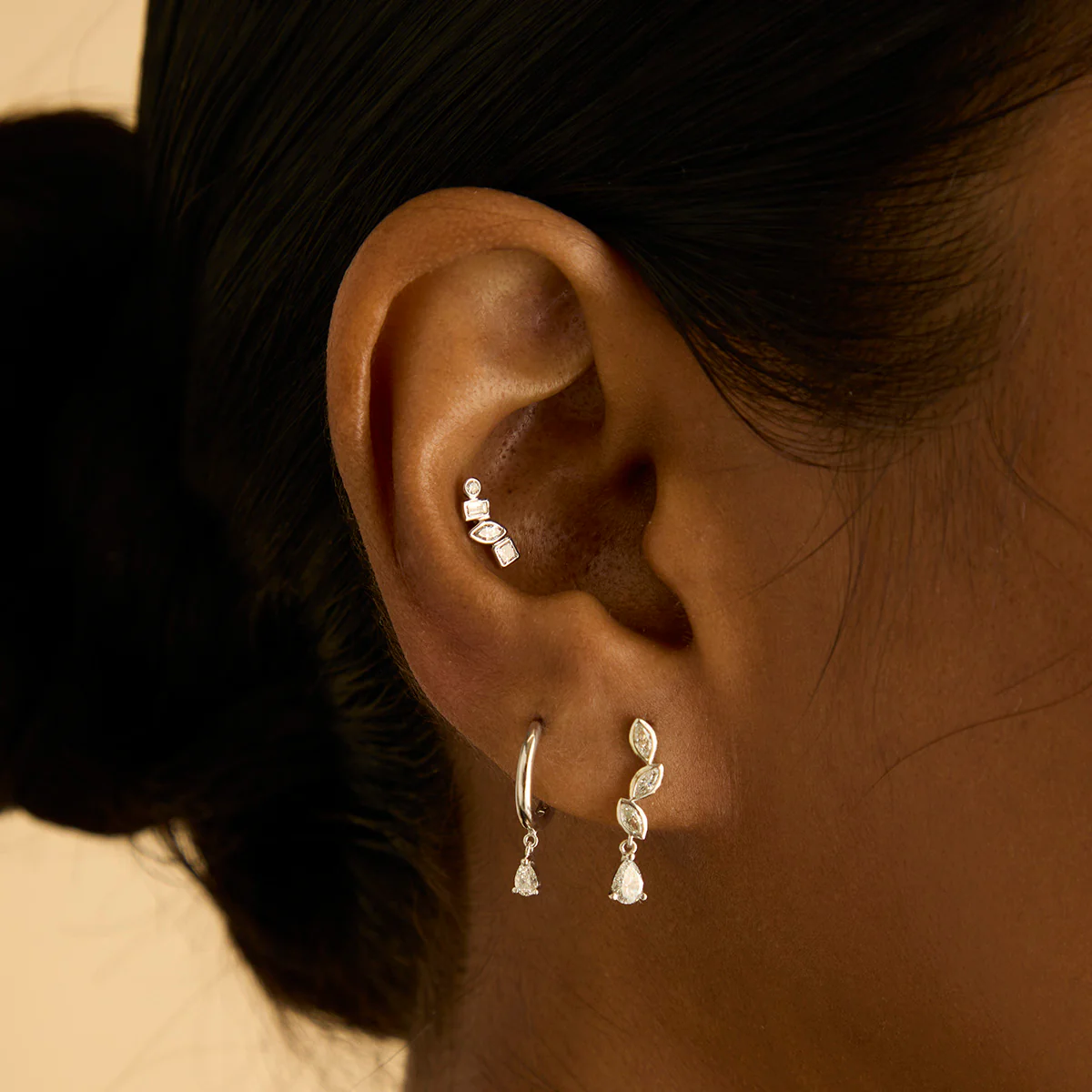 Diamond Marquise Drop Studs in Solid White Gold - Image 5