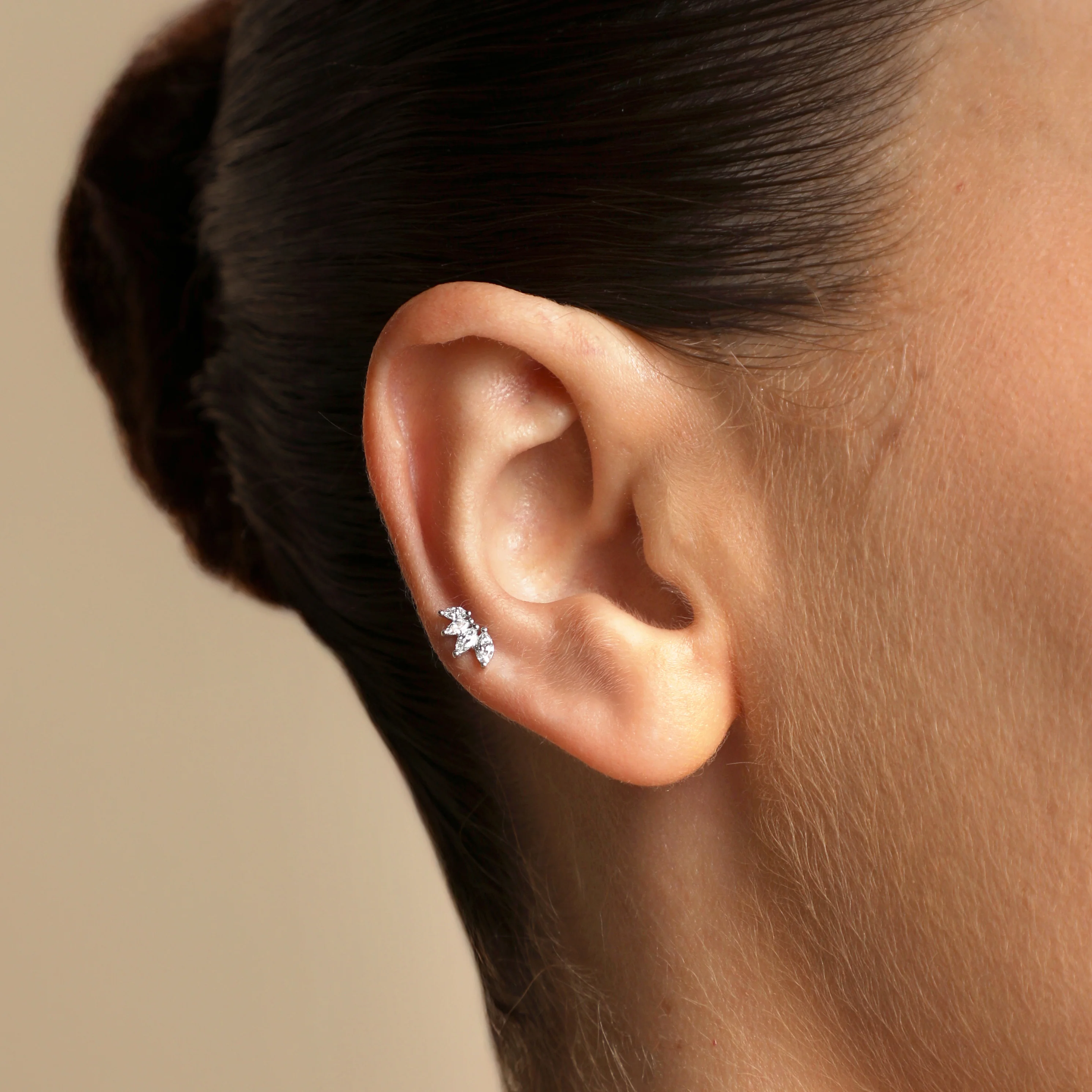 Diamond Marquise Fan Piercing Stud in Solid White Gold - Image 2