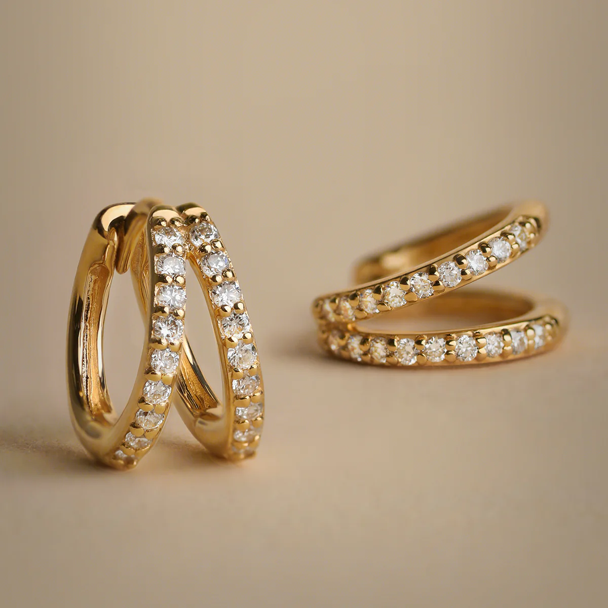 Diamond Pavé Illusion Huggies in Solid Gold - Image 4