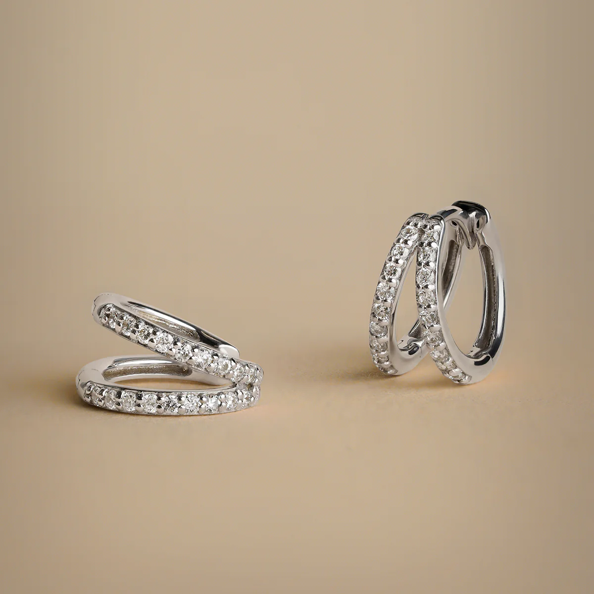 Diamond Pavé Illusion Huggies in Solid White Gold - Image 4