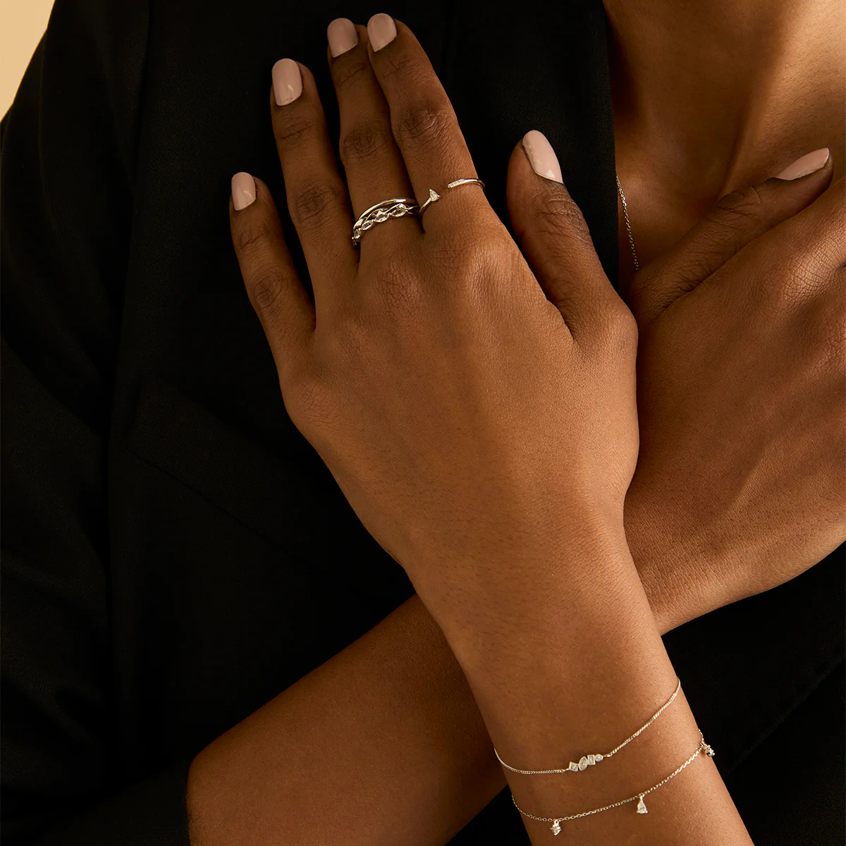 Diamond Pear Open Ring in Solid White Gold - Image 5
