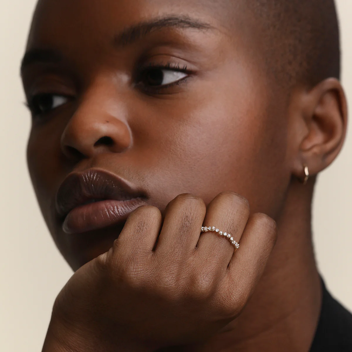 Diamond & Pearl Scalloped Ring in Solid Gold - Image 5