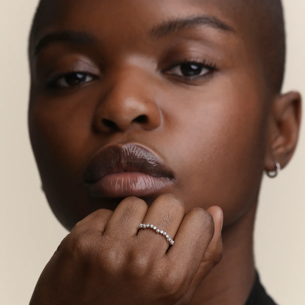 Diamond & Pearl Scalloped Ring in Solid White Gold - Image 2