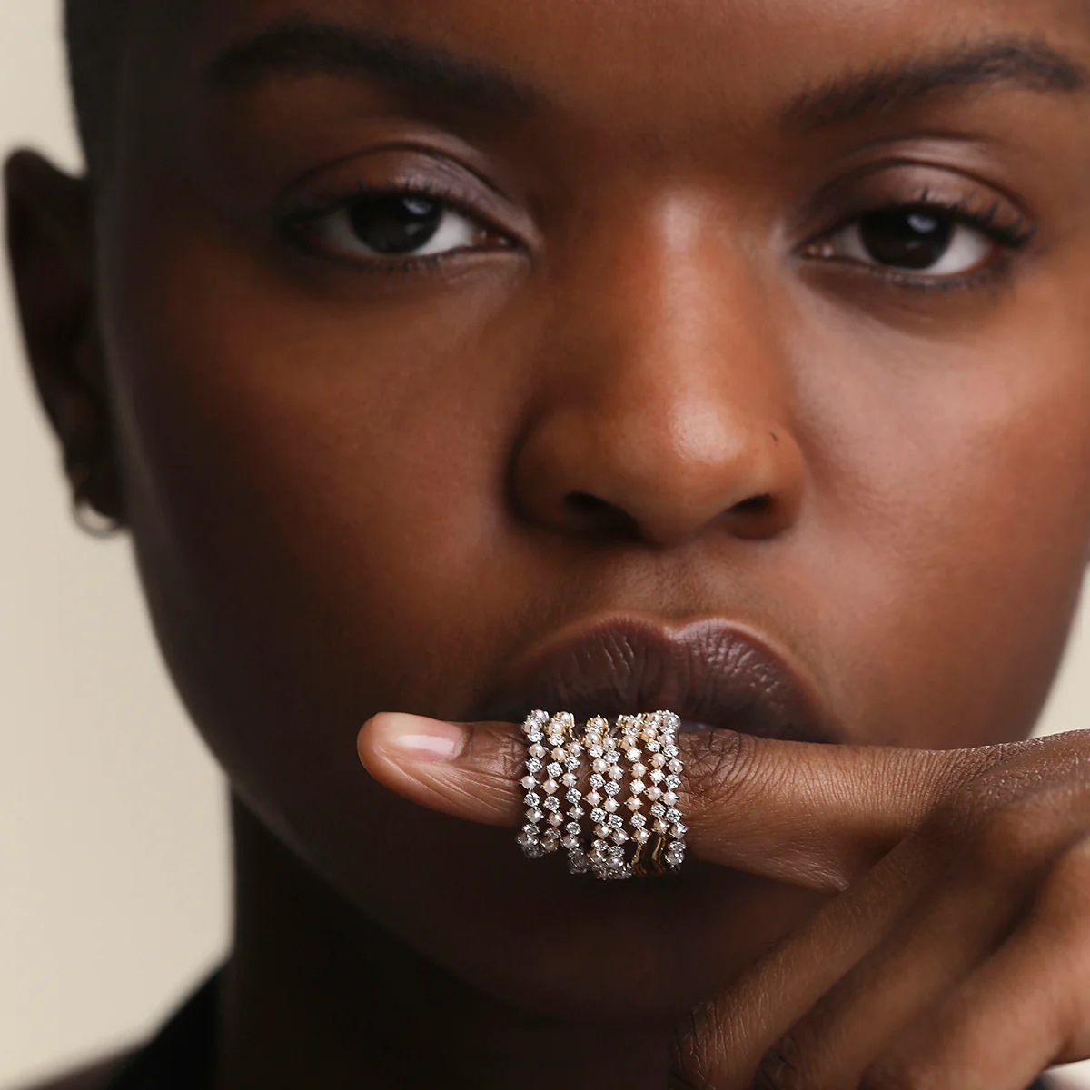Diamond & Pearl Scalloped Ring in Solid White Gold - Image 5