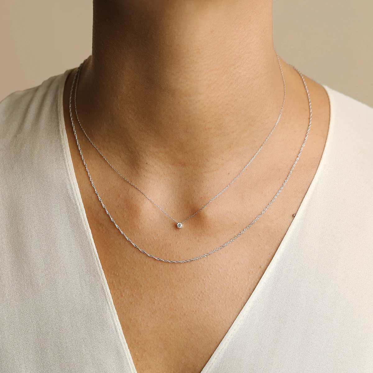 Diamond Solitaire Pendant Necklace in Solid White Gold - Image 3