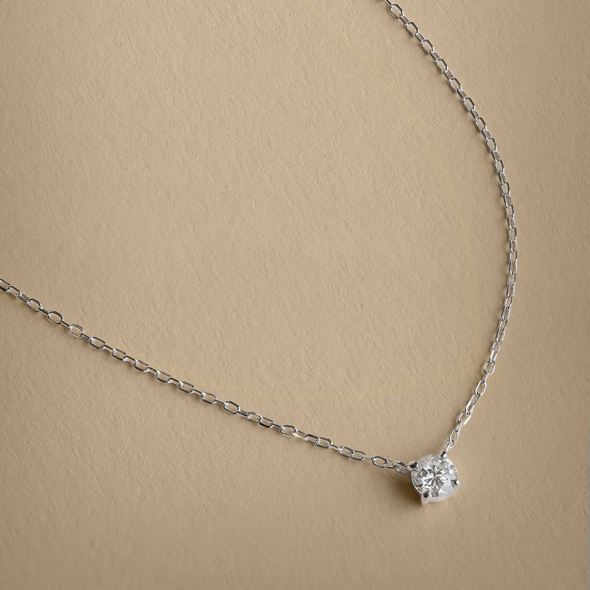 Diamond Solitaire Pendant Necklace in Solid White Gold - Image 4