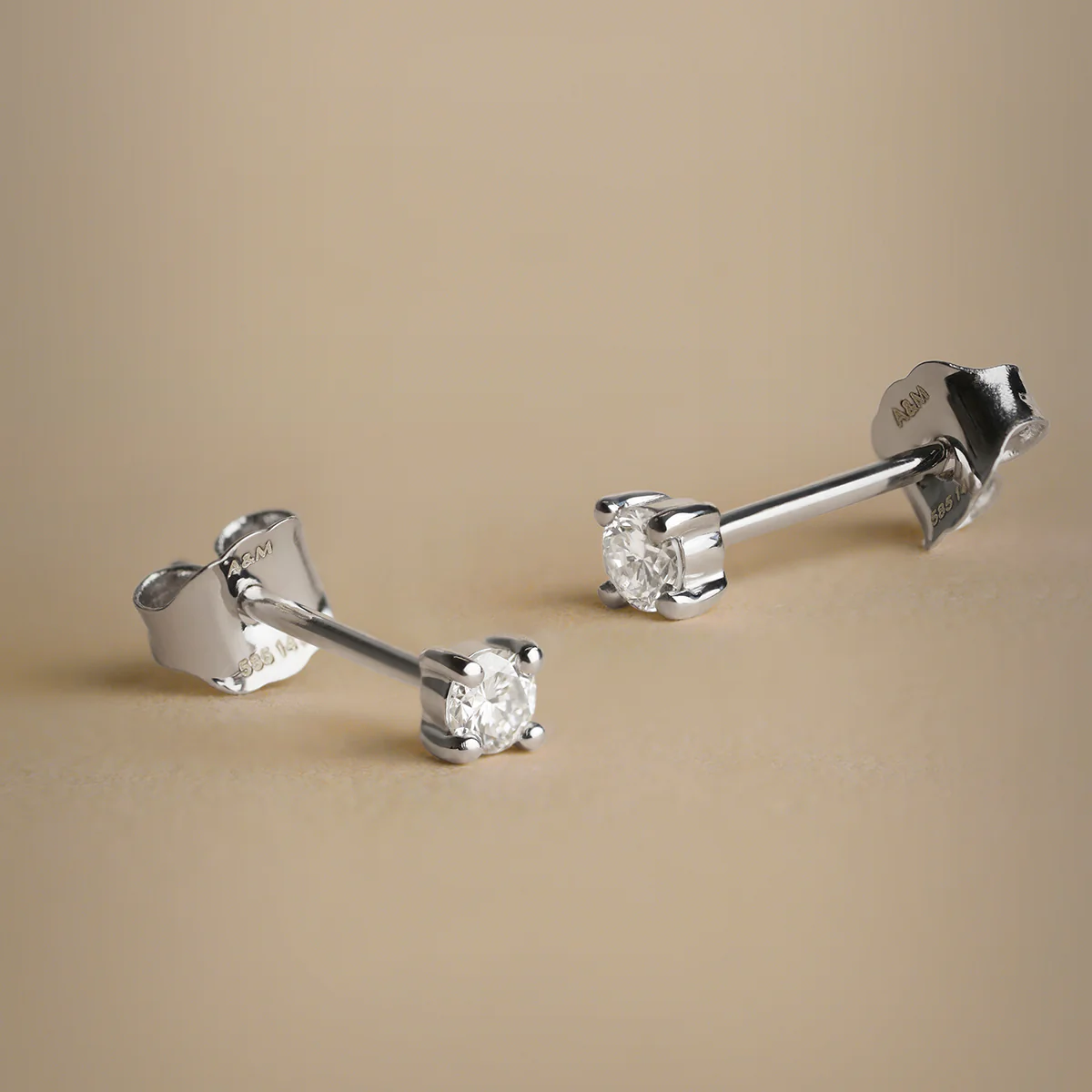 Diamond Solitaire Stud Earrings in Solid White Gold - Image 4