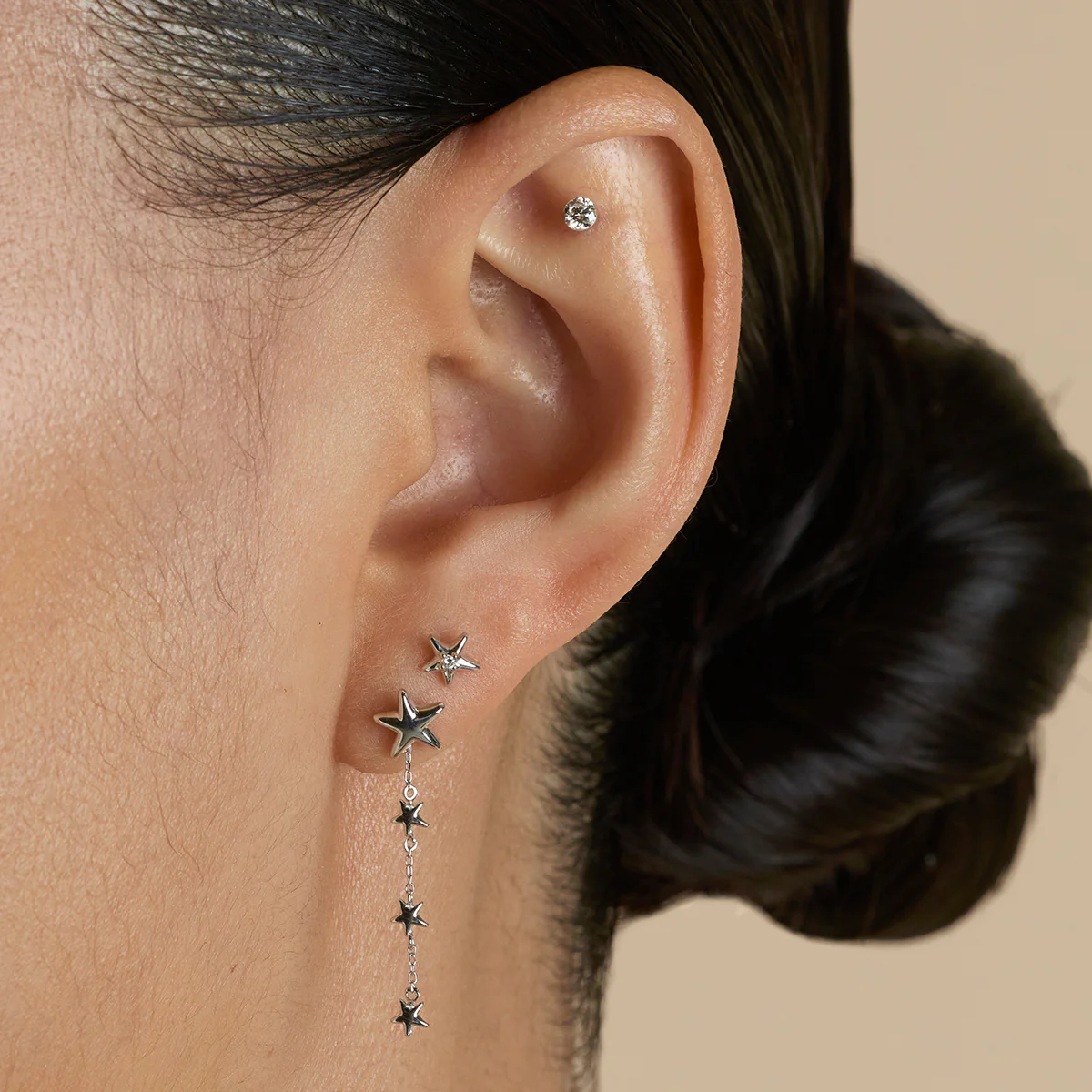 Diamond Star Piercing Stud in Solid White Gold - Image 3