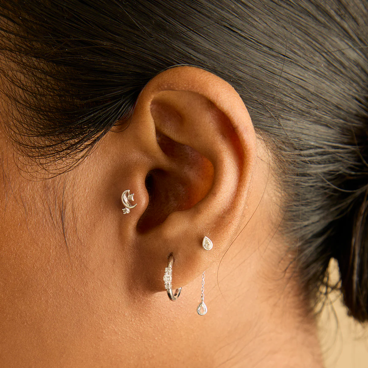 Diamond Trilogy Hoops in Solid White Gold - Image 3