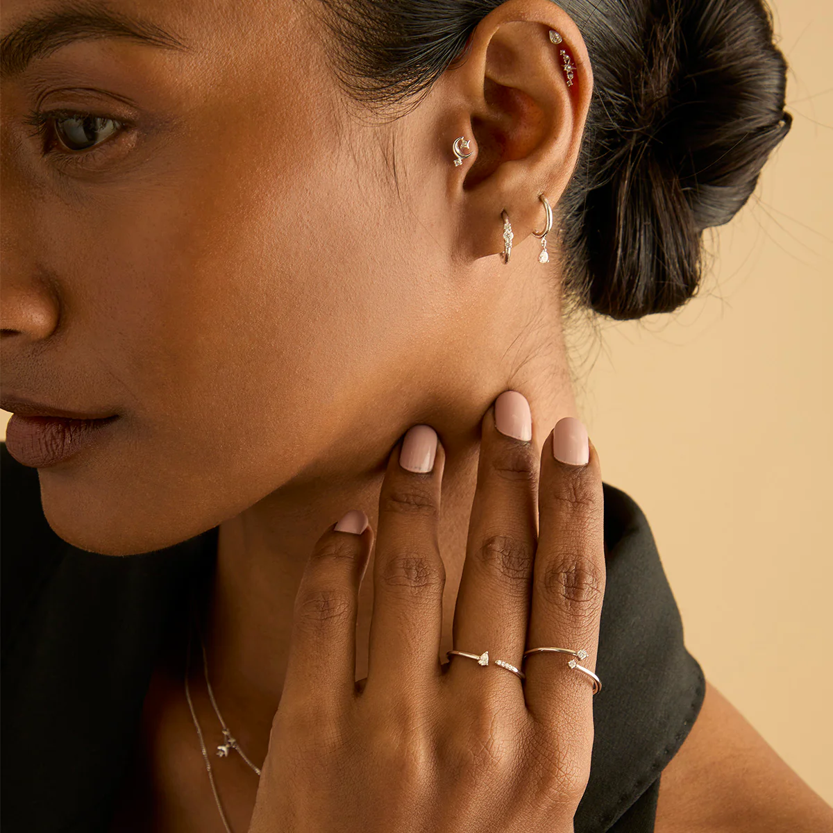 Diamond Trilogy Hoops in Solid White Gold - Image 4