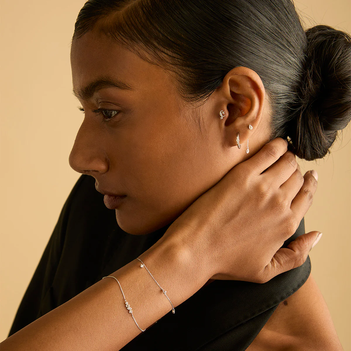 Diamond Trilogy Hoops in Solid White Gold - Image 6