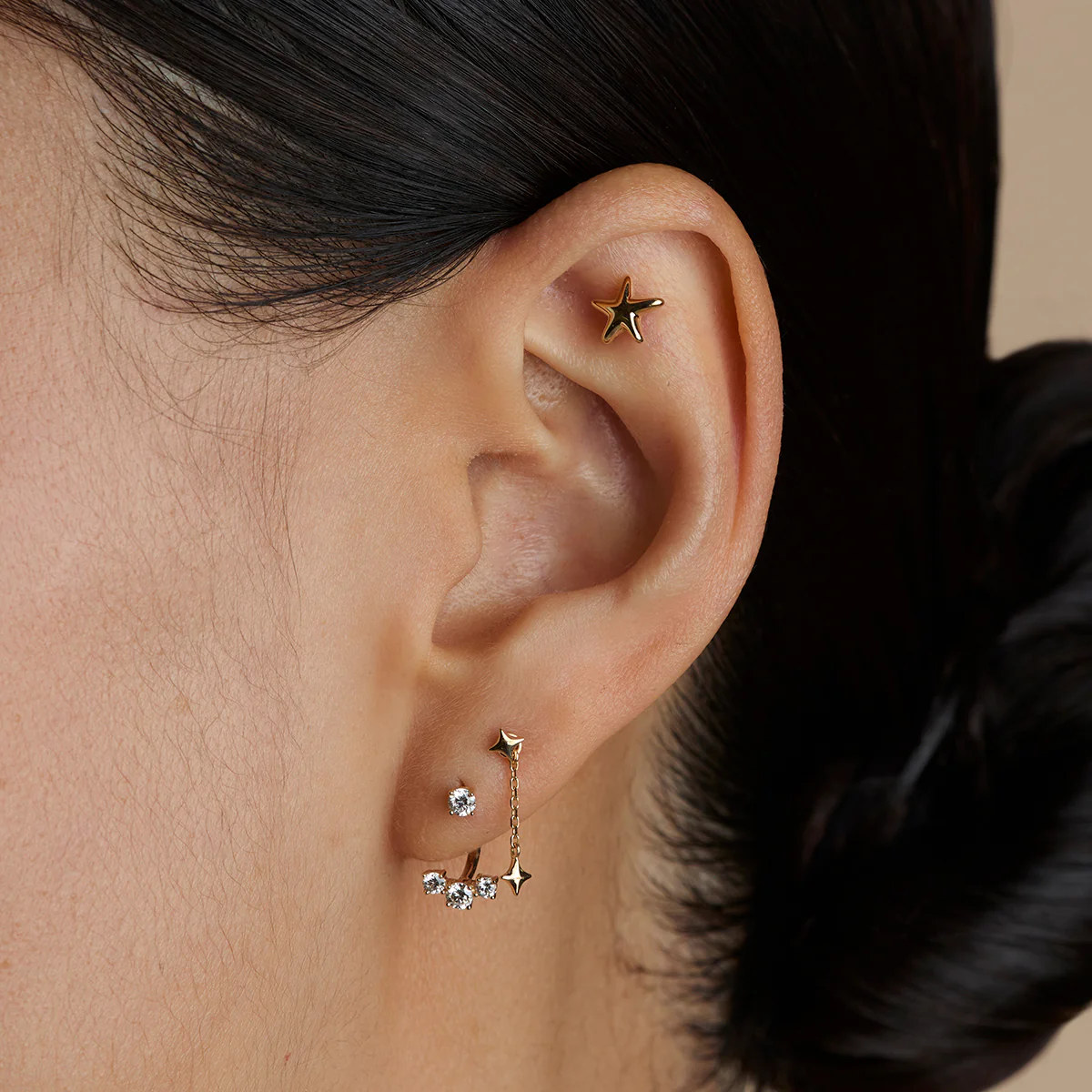 Diamond Trio Ear Jacket in Solid Gold - Image 3