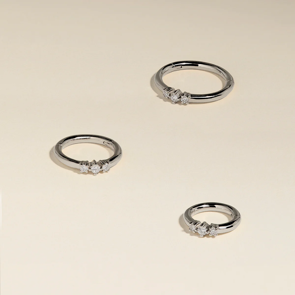 Diamond Triology Seamless Piercing Hoop in Solid White Gold - Image 4