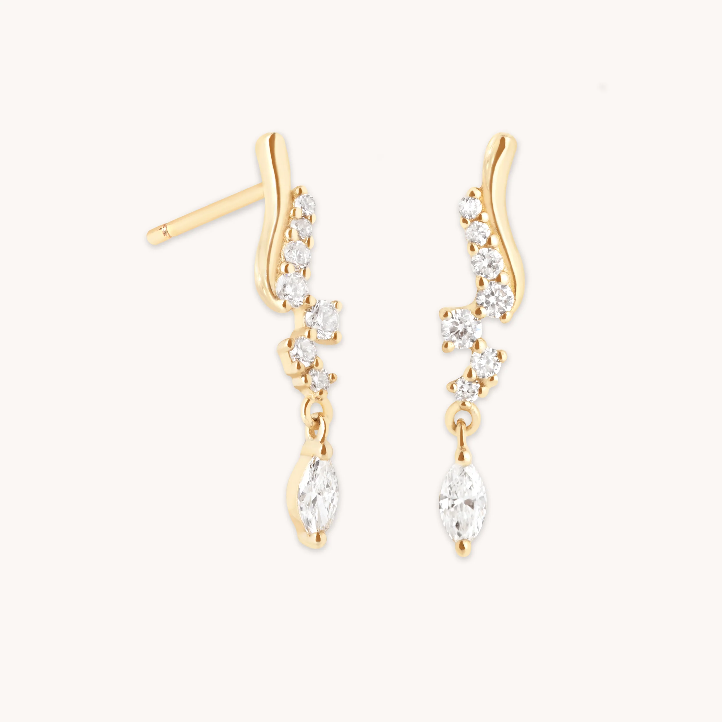 Diamond Wave Charm Studs in Solid Gold