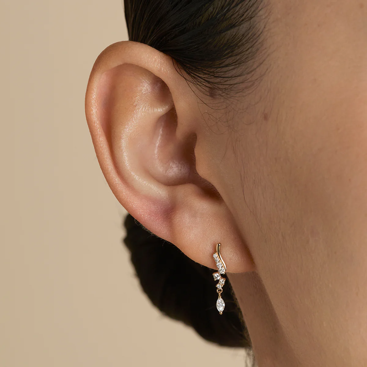 Diamond Wave Charm Studs in Solid Gold - Image 2