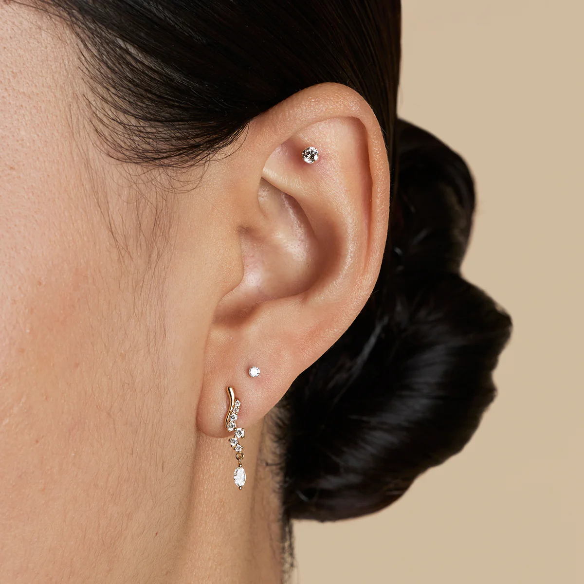 Diamond Wave Charm Studs in Solid Gold - Image 3
