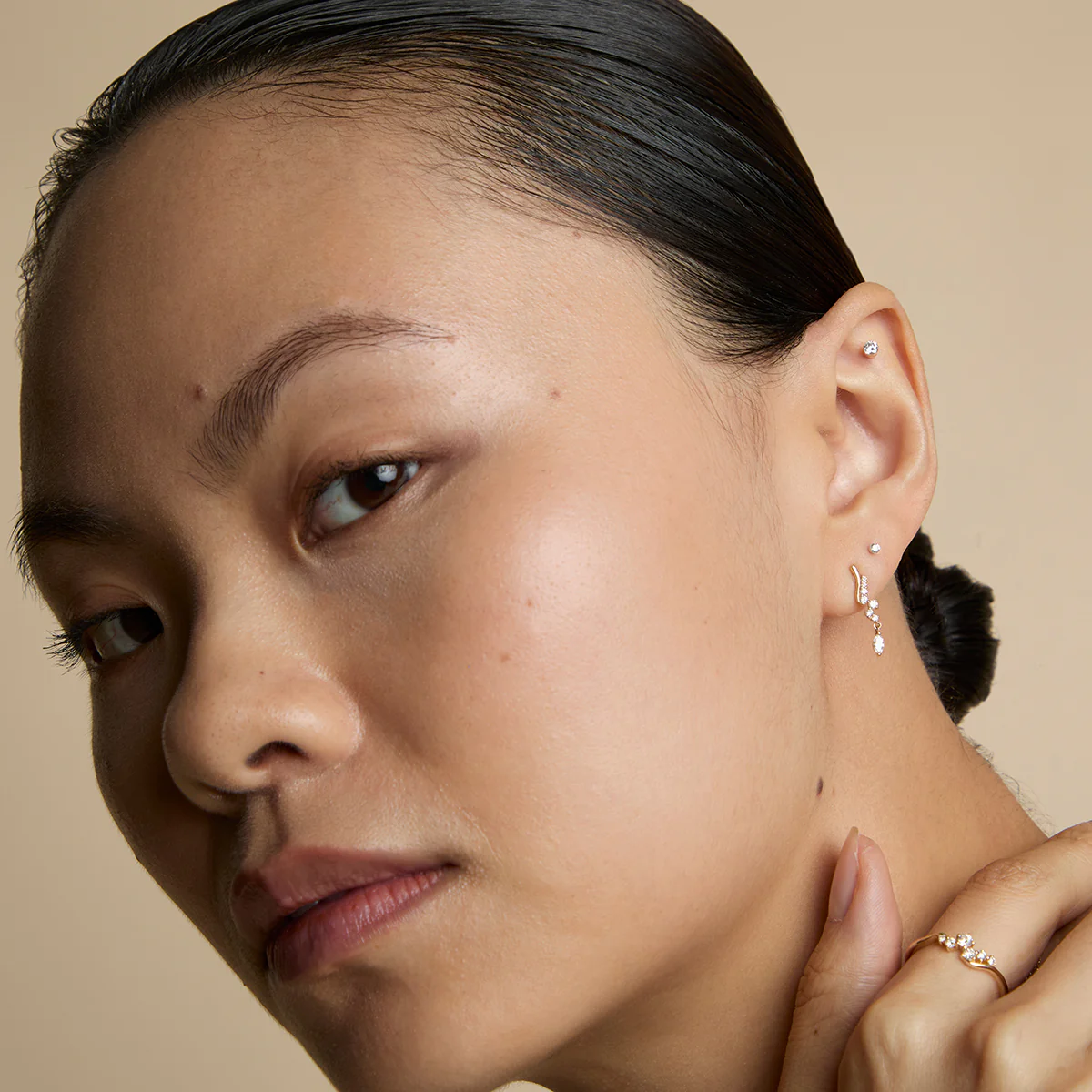 Diamond Wave Charm Studs in Solid Gold - Image 4