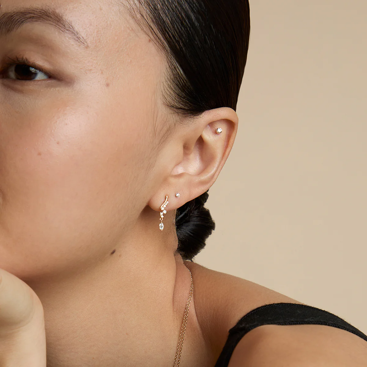 Diamond Wave Charm Studs in Solid Gold - Image 5