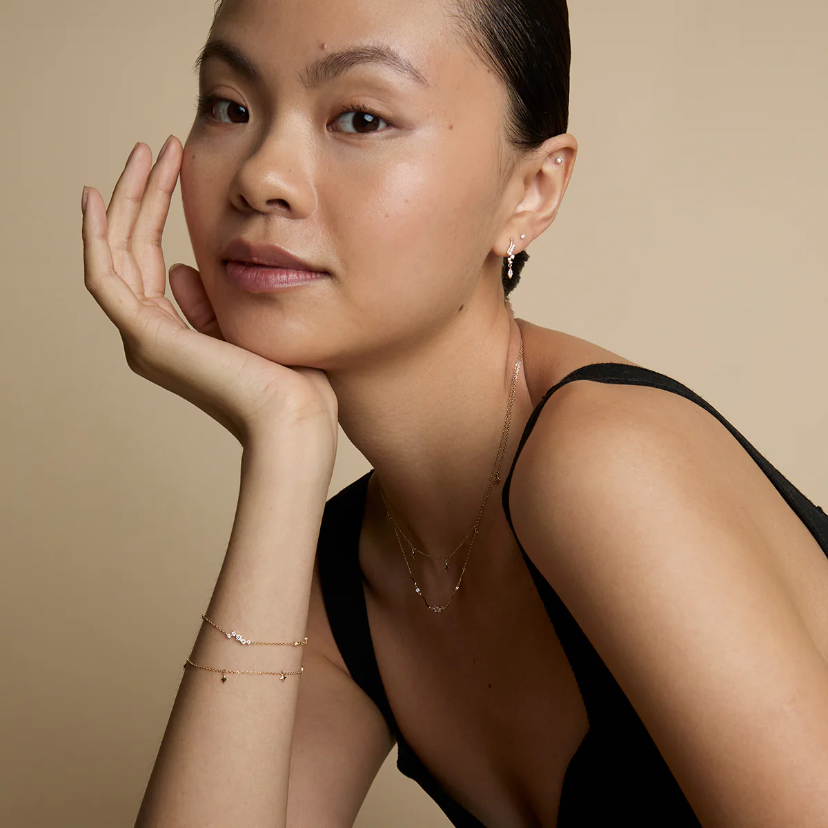 Diamond Wave Charm Studs in Solid Gold - Image 6