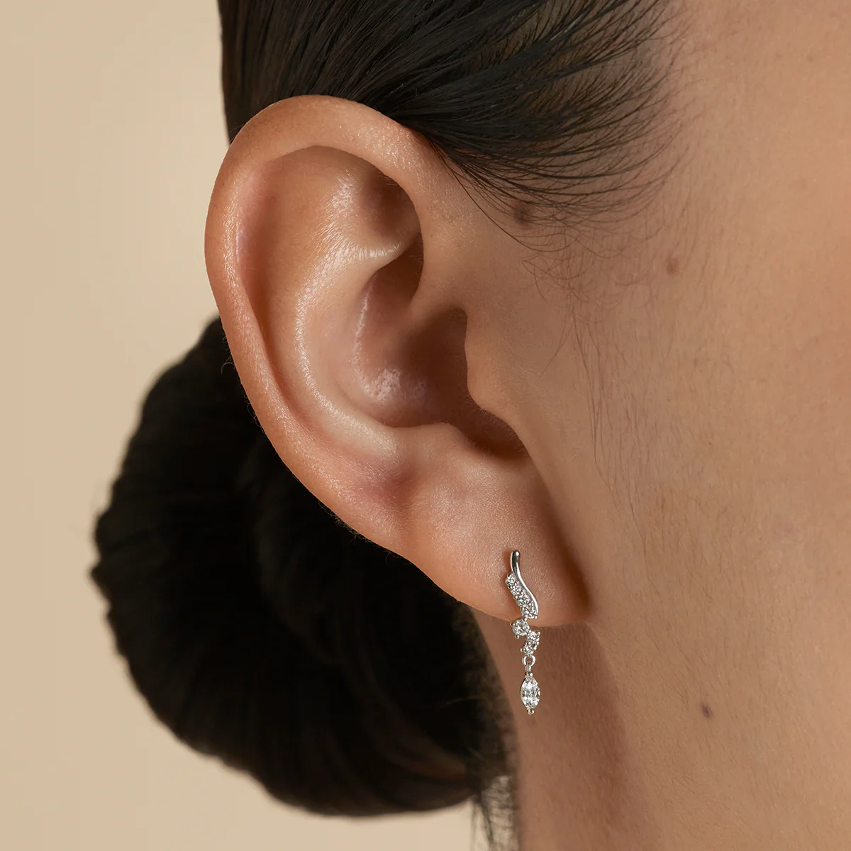 Diamond Wave Charm Studs in Solid White Gold - Image 2