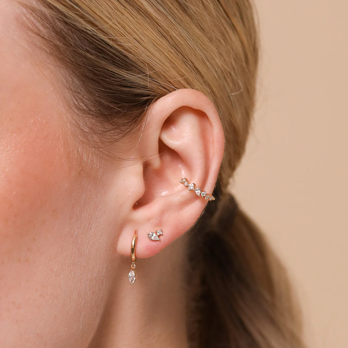 Double Gem Piercing Stud in Solid Gold - Image 2