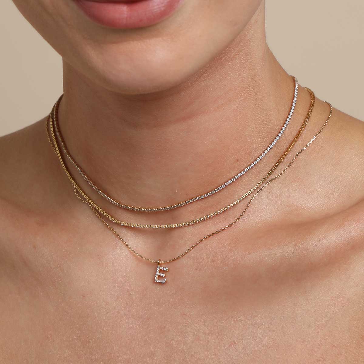 E Initial Pavé Pendant Necklace in Gold - Image 3