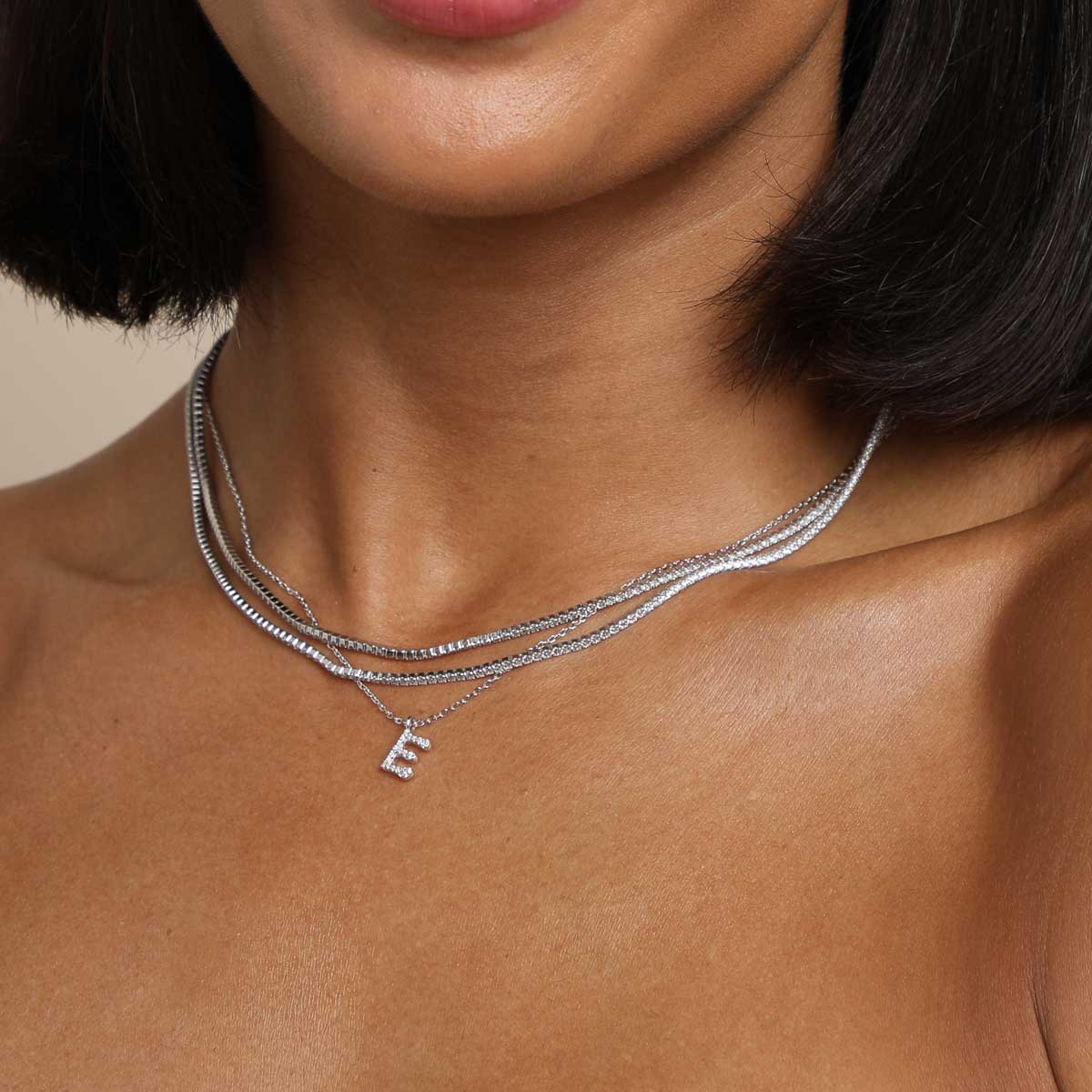 E Initial Pavé Pendant Necklace in Silver - Image 3