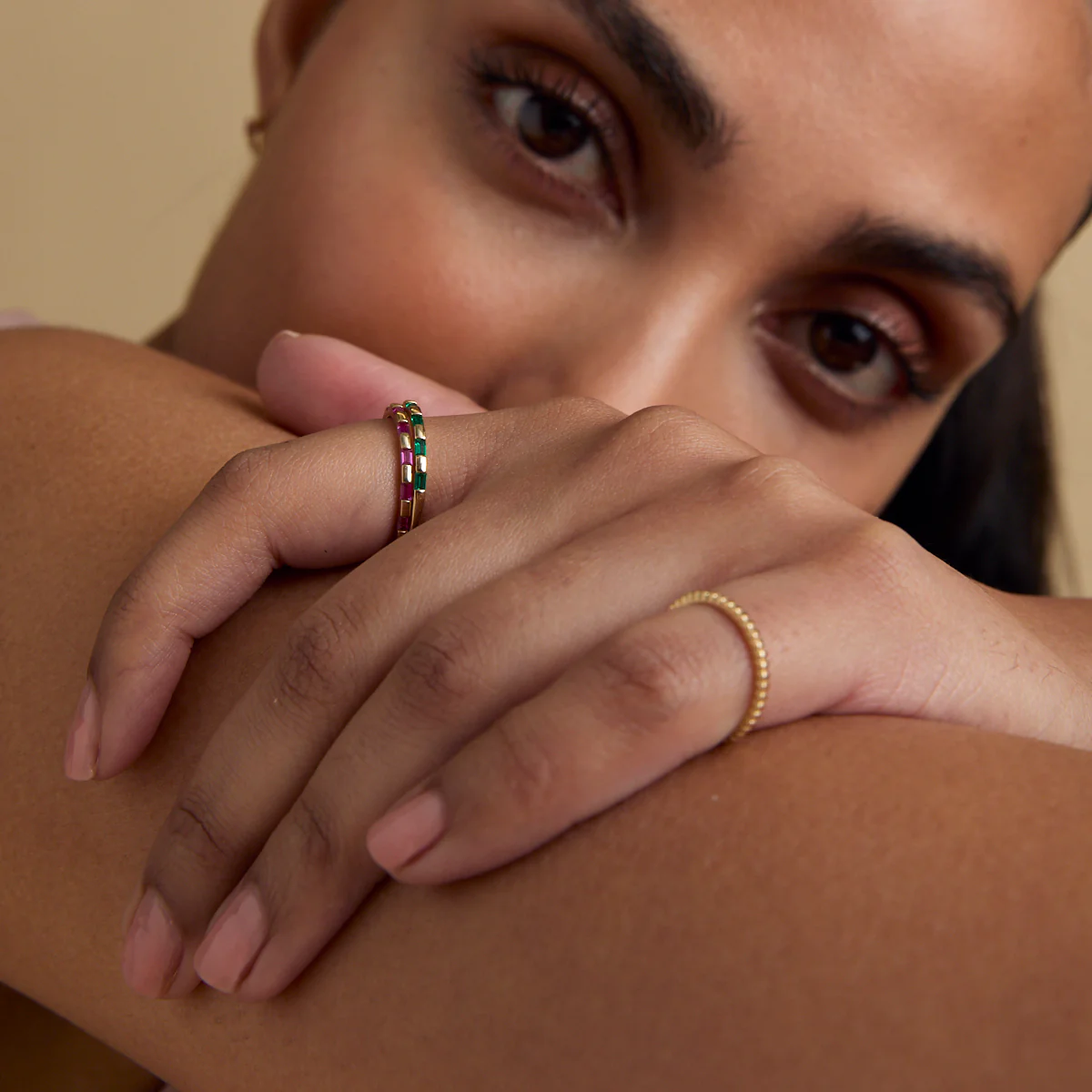 Emerald Baguette Band Ring in Solid Gold - Image 4