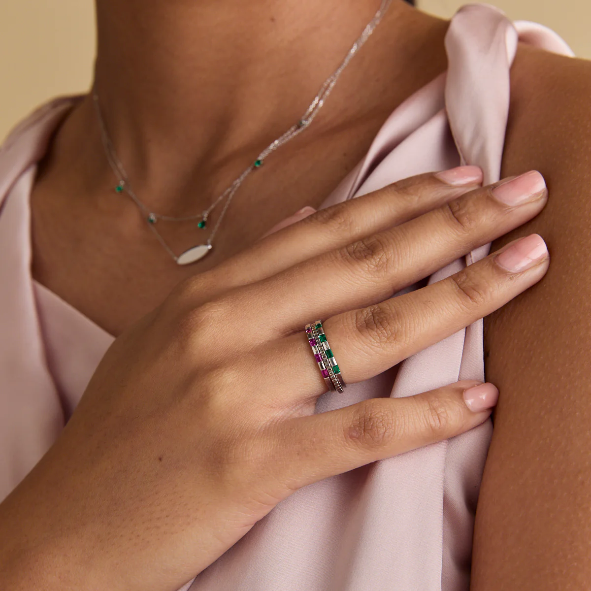 Emerald Baguette Band Ring in Solid White Gold - Image 3