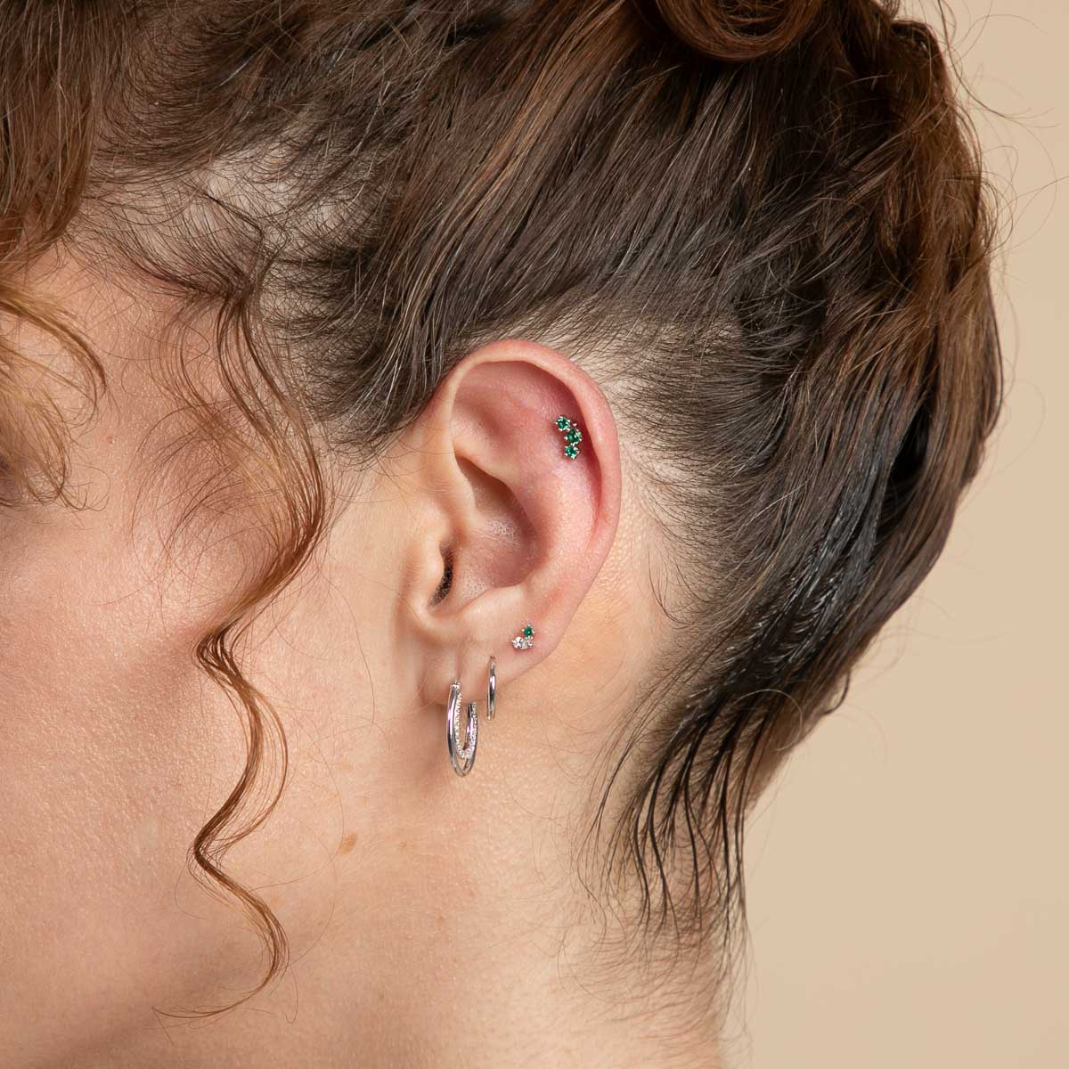 Emerald Curved Piercing Stud in Solid White Gold - Image 3