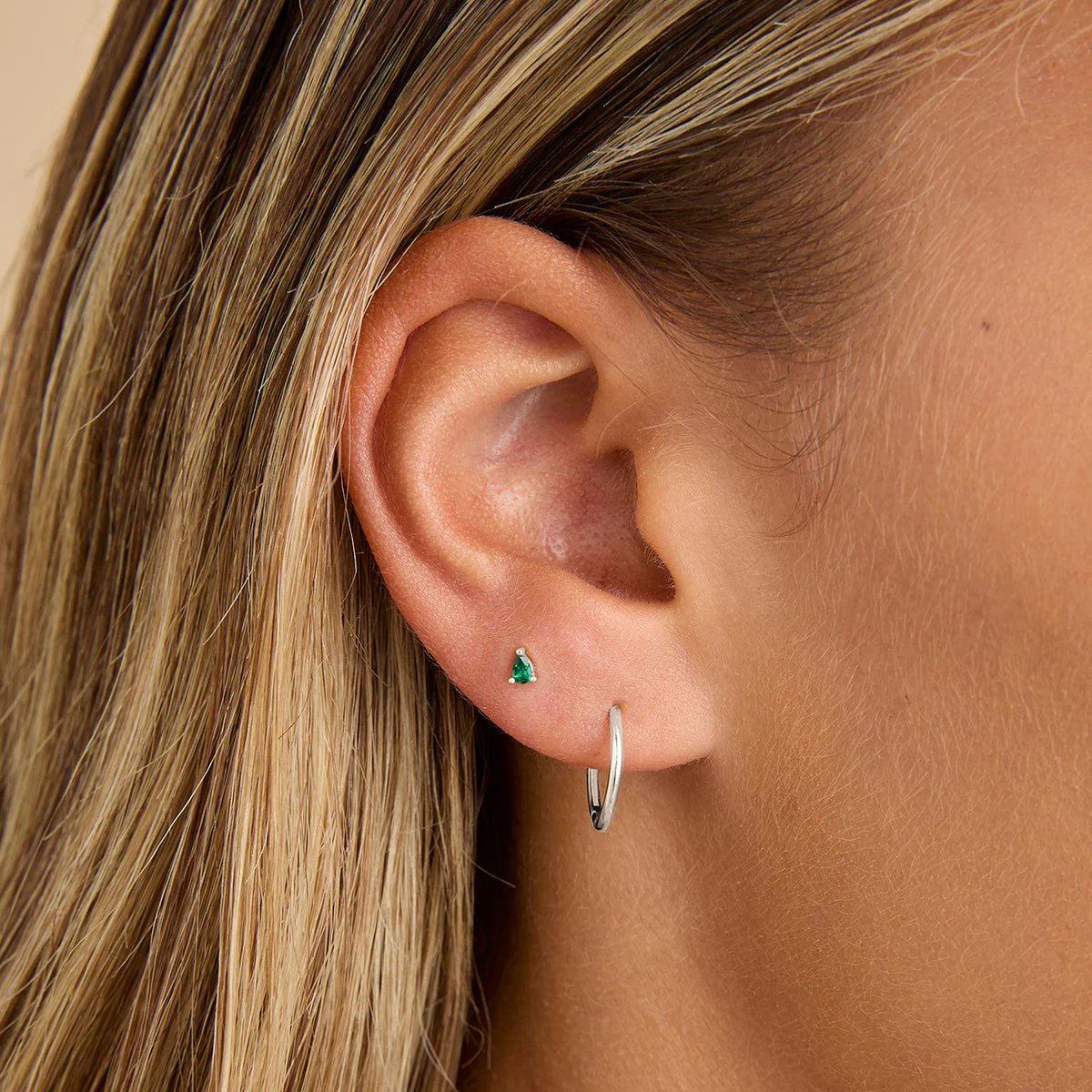 Emerald Pear Piercing Stud in Solid White Gold - Image 2