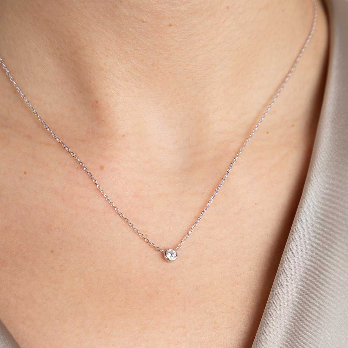 Essential Crystal Pendant Necklace in Silver - Image 4