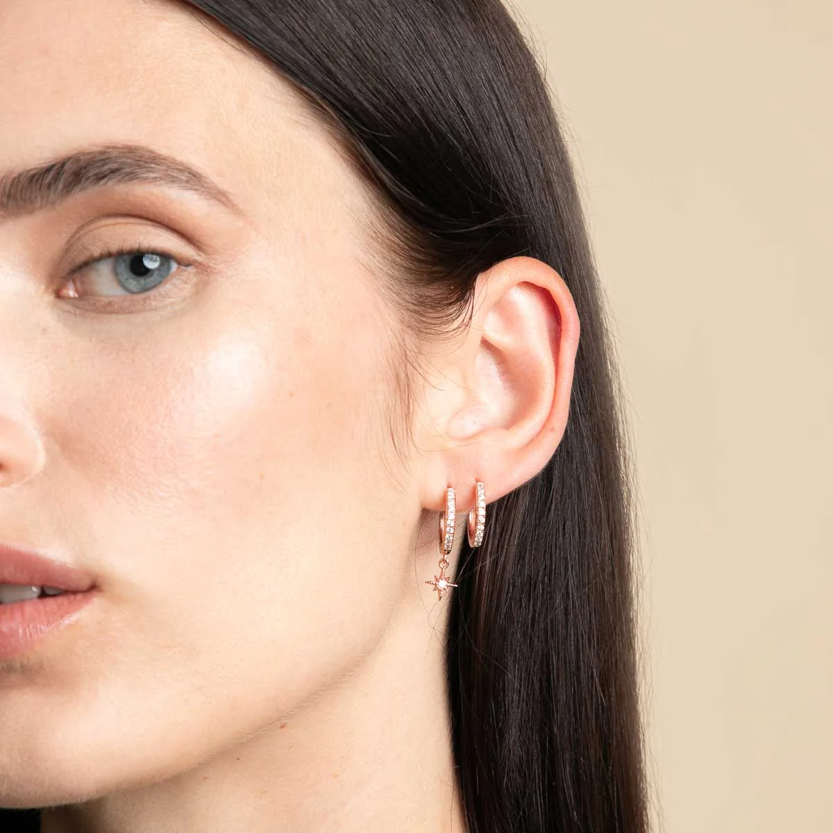 Essential Crystal Small Hoops in Rose Gold - Image 3