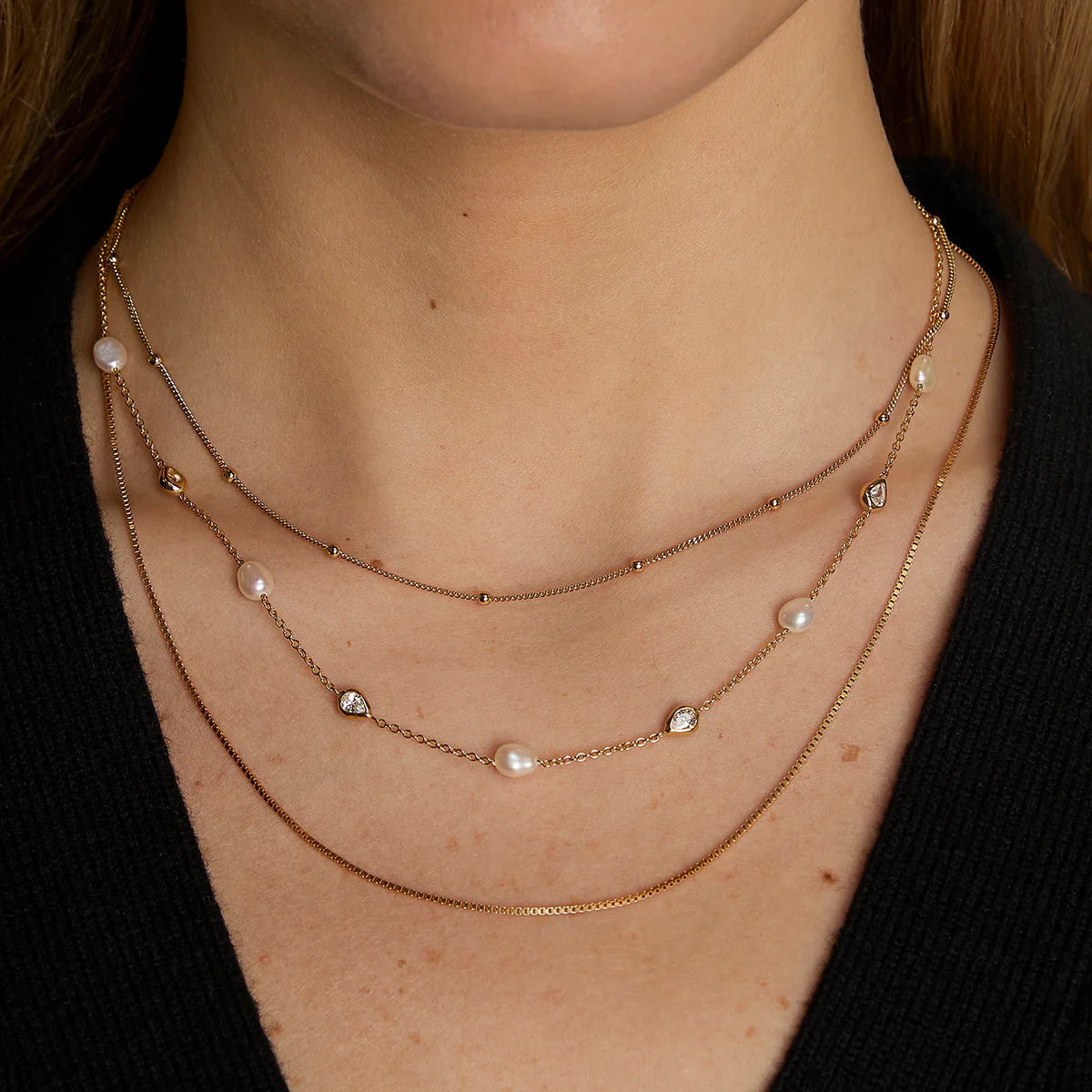 Essential Pearl Necklace Stacking Set in Gold - Image 2
