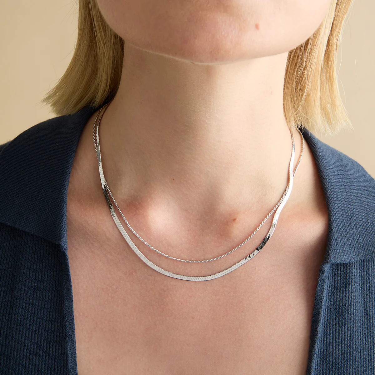 Essential Snake Chain Necklace in Silver - Image 3