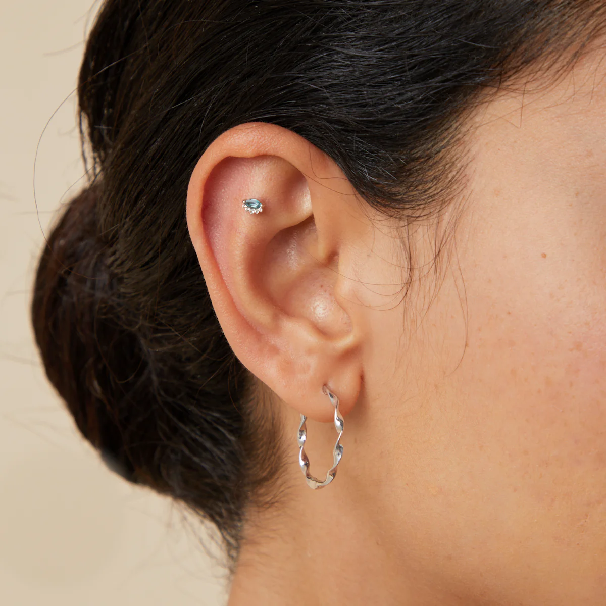 Evil Eye Alexandrite Piercing Stud in Solid White Gold - Image 2