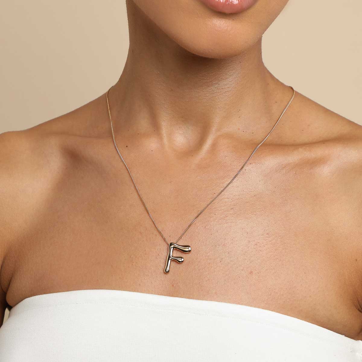 F Initial Bold Pendant Necklace in Gold - Image 2