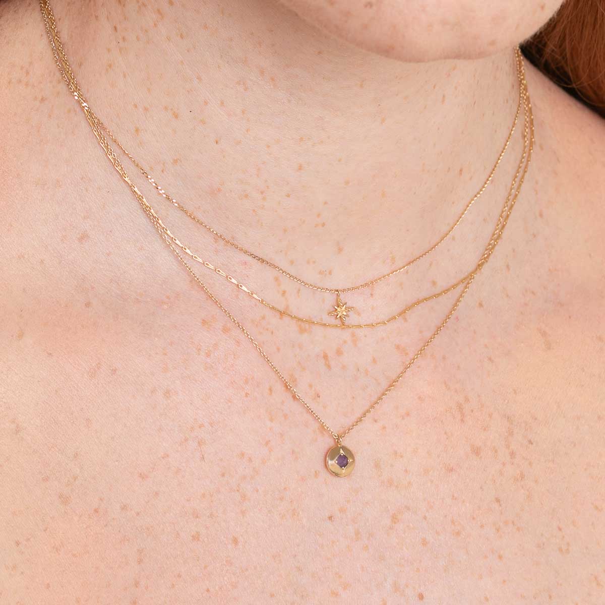 February Amethyst Birthstone Necklace in Solid Gold - Image 3
