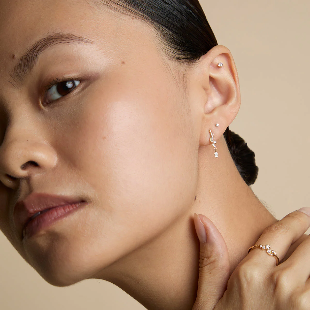 Floating Diamond Large Piercing Stud in Solid Gold - Image 6