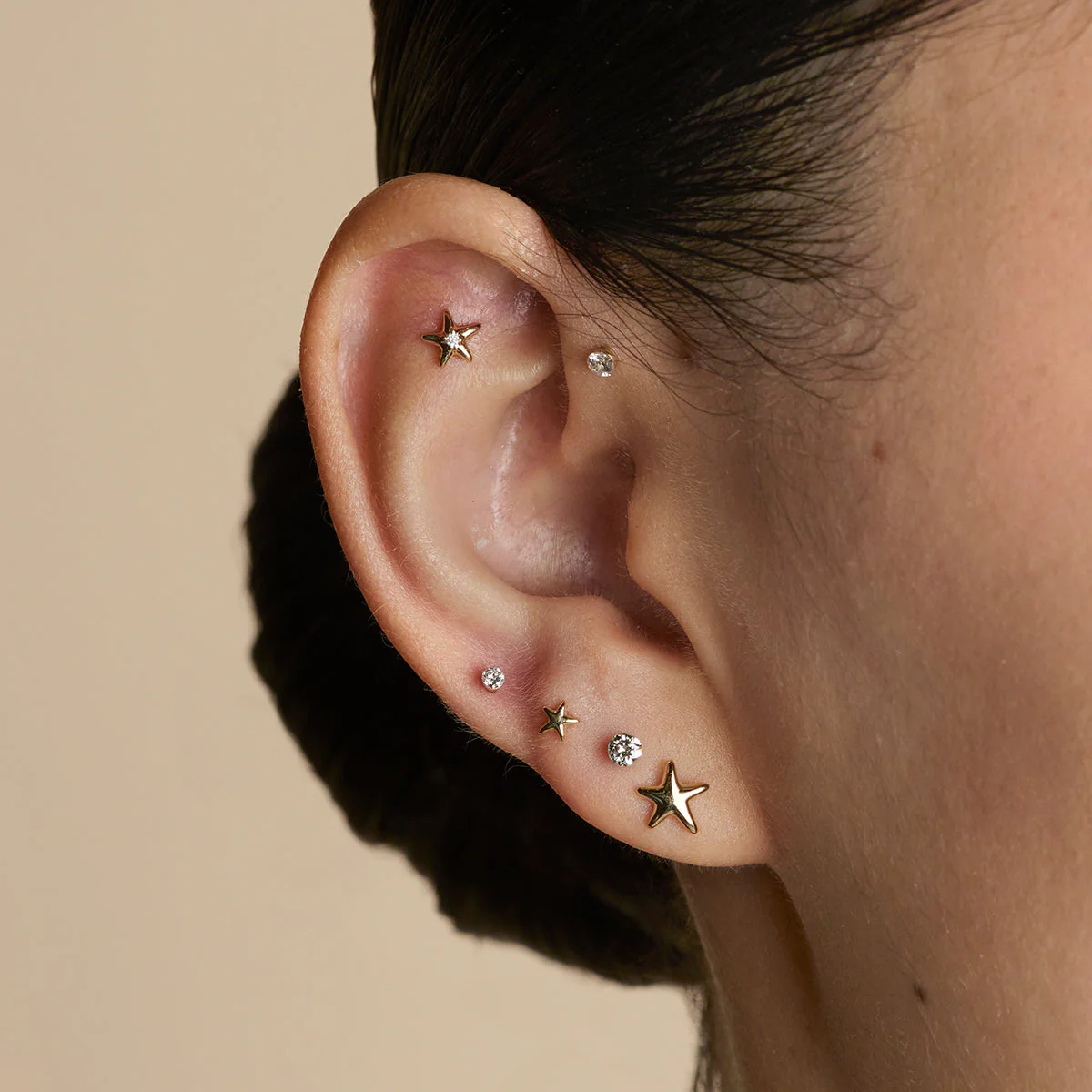 Floating Diamond Medium Piercing Stud in Solid Gold - Image 3
