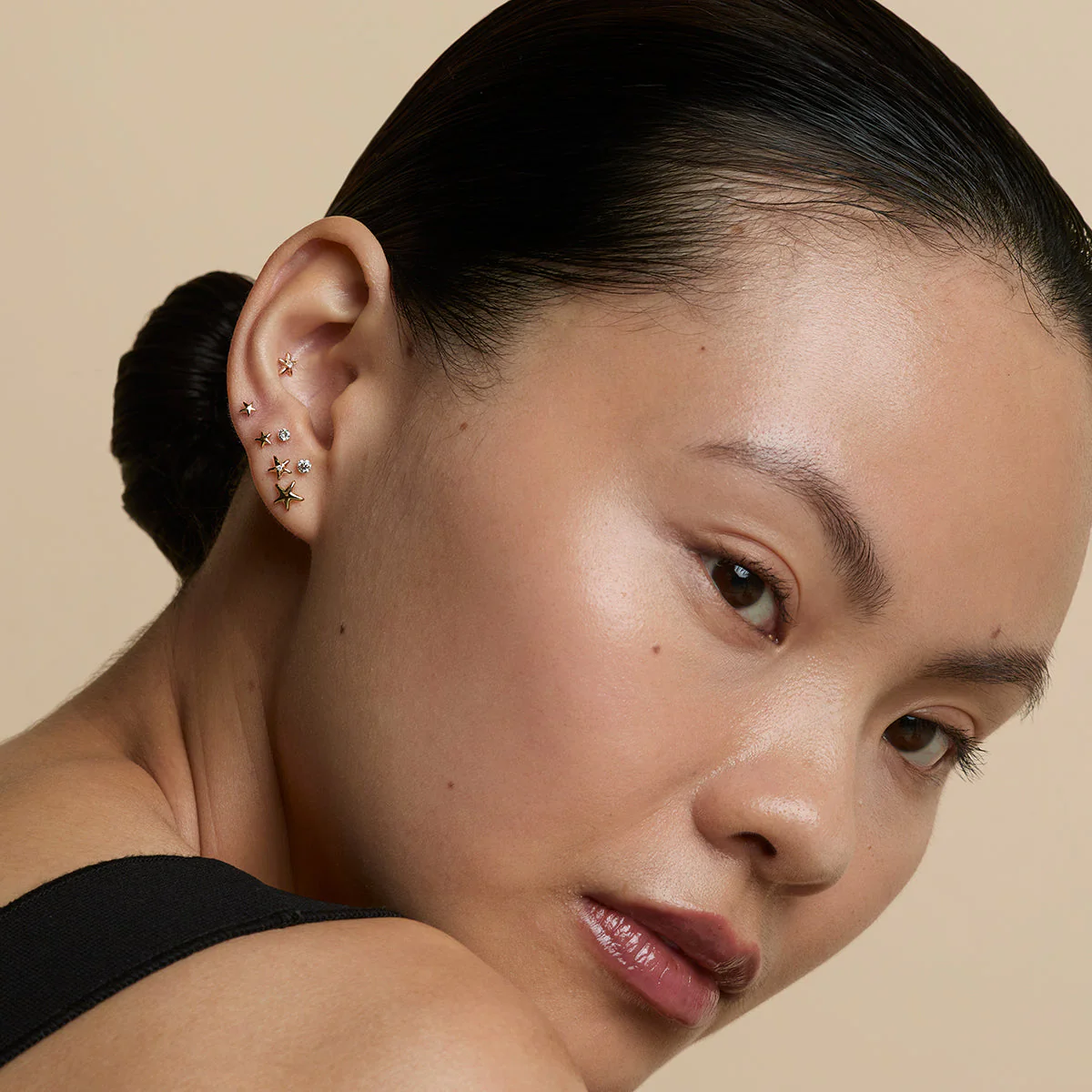 Floating Diamond Medium Piercing Stud in Solid Gold - Image 4