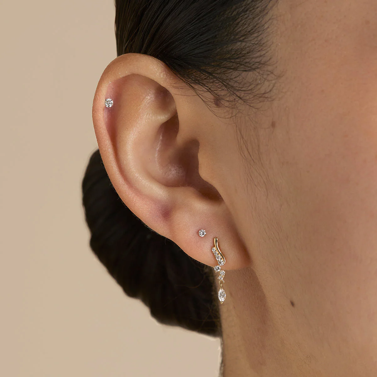 Floating Diamond Small Piercing Stud in Solid Gold - Image 3